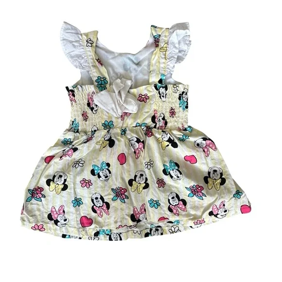 Disney Baby Minnie Mouse Dress with Floral Accents Yellow & White Size 12M EUC - Picture 2 of 4
